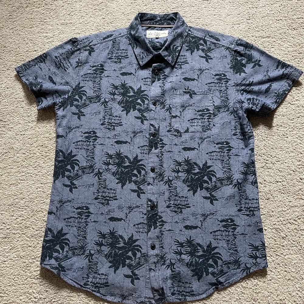 Mens ZAK Los Angeles Button Up Shirt Island Floral Short Sleeve Cotton Sz Small